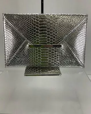 Vince Camuto Metallic Silver Reptile-Embossed Faux Leather Envelope Clutch • $20