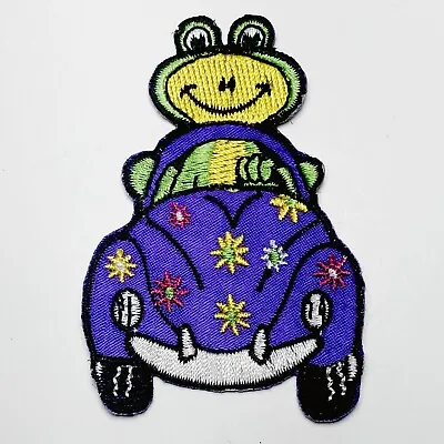 Vintage VW Bug W/ Frog Patch Embroidered Volkswagen Purple Flower Iron On 1980s • $10