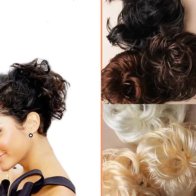 Messy Bun Hair Fake Extensions Styling Scrunchies Cover Elastic Bobbles Wig Wavy • £3.25