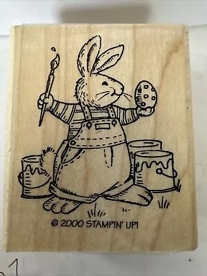 EASTER BUNNY RABBIT PAINTER ARTIST EGG SPRING Animal Stampin Up RUBBER STAMP NEW • $11.49