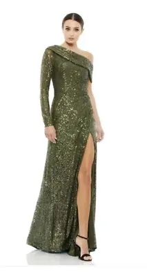 IEENA For MAC DUGGAL Dress  Sz 12 Green Sequin 1 Sleeve Formal Gown Pageant Prom • $199.90