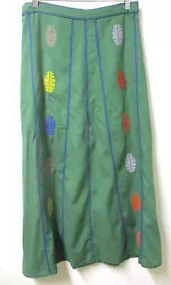 ZARA Green Orange Blue Leaf Embroidered Ethnic Aztec Pattern Maxi Skirt Sz L • $1.99