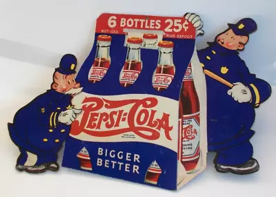 Vintage 1940`s Pepsi Cola Policemen Die-cut Cardboard Advertising Sign • $149.99