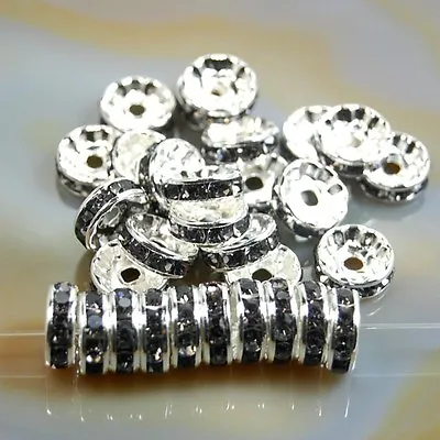 $6.82 • Buy 100pcs Czech Crystal Rhinestone Silver Rondelle Spacer Beads 4,5,6,8,10mm