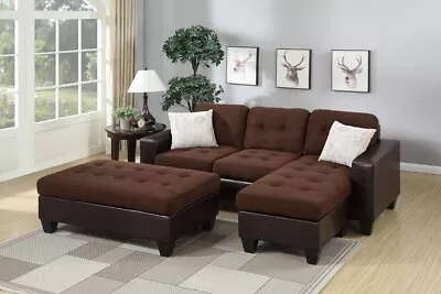 Sectionals Reversible Sectional Sofa W Ottoman Modern Chocolate Plush Microfiber • $1349.99