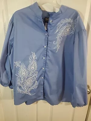 Bob Mackie Wearable Art Womens Size 2X Blue Long Sleeve Shirt Top Blouse • $13