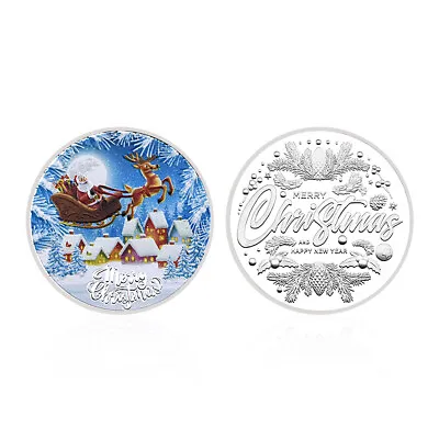 Merry Christmas Silver Coin Happy New Year Medal Colorful Metal Collectibles • $3.70