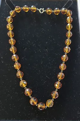 Old Vintage Jewellery Faceted Amber Glass Bead Wired Choker  Necklace • £9.99