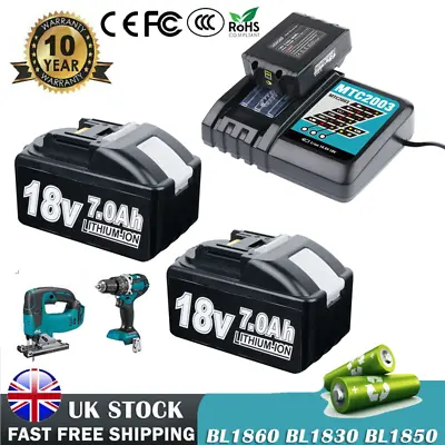 Battery/Charger For Makita 7.0AH 18V BL1815 BL1830 BL1840 BL1850 BL1860 194204-5 • £40.89