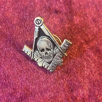 Masonic Silver Tone Skull & Crossbones Square & Compasses Pin Badge  Unworn • £3.25