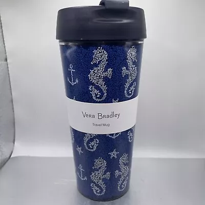 Vera Bradley Travel Tumbler Seahorse Of Course Nautical Blue 16 Ounce Mug NWT • $15.95