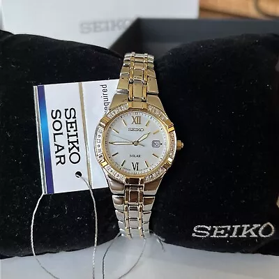 SEIKO Solar Two-Tone DIAMONDS Stainless Steel Women's Watch - SUT068  MSRP: $425 • $19.99