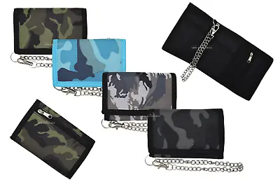 Camouflage Print Trifold Canvas Wallet Security Chain Coin Pouch Credit Card • £8.54