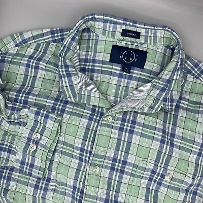 EVEN TIDE Shirt Mens XXL Green Blue Plaid 100% Cotton Double Layer Long Sleeve • $18.87