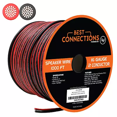 1000' Feet 16 GA Gauge Red Black 2 Conductor Speaker Wire Audio Cable Audiopipe • $94.95