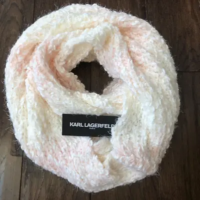 Karl Lagerfeld Fuzzy Ombre Infinity Scarf Blush Pink White Warm Knit Winter $68 • $19.95