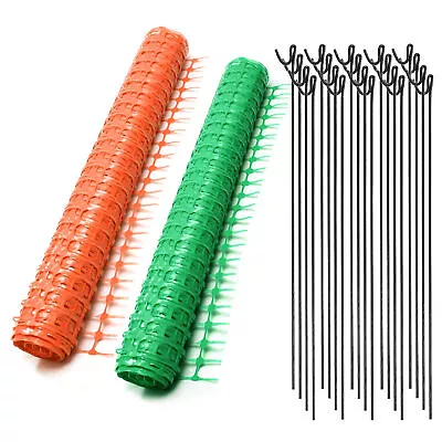 Barrier Mesh Fence Green Orange Plastic Safety Fencing Netting Net & Metal Pins • £39.99