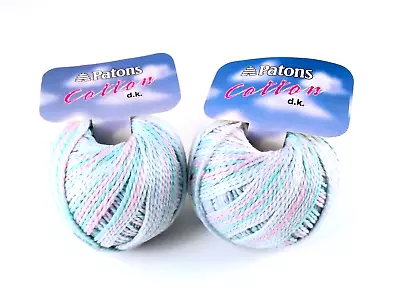 Patons Cotton Dk Pink Blue Variegated Yarn Lot Of 2 Mom's Yarn Destash • $12