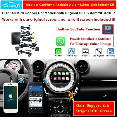 Fit For Mini Cooper JCW CIC System 2010-2016 Wireless CarPlay Android Auto Kits • $279.99