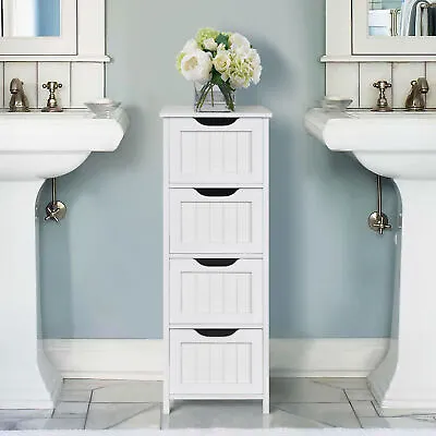 4 Drawers Bathroom Floor Cabinet Storage Organizer White Free Standing Cabinet • $41.90