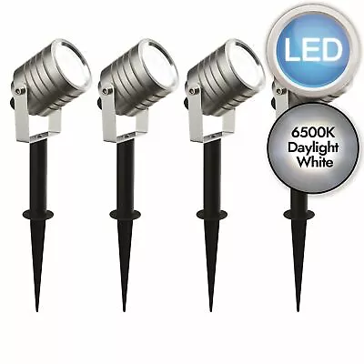 Set Of 4 LED Garden Spike Lights Outdoor IP44 Adjustable Spotlight Aluminium • £19.99