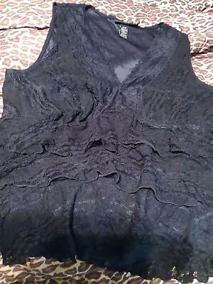 Ruffled Lace Top...black...size 18/20...vneck...new/no Tags..venezia • $6