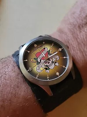 Ed Hardy Men's Wide Leather Strap Watch 46mm Fresh Battery  • $19.95