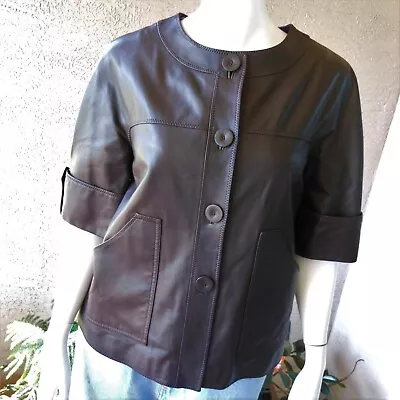 Ellen Tracy Leather Jacket Size 2/4/XS Short Sleeve With Pockets • $29.55