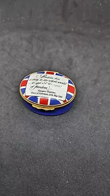 Halcyon Days Enamel Box Union Jack Margaret Thatcher 1982 - Britain Has A Duty • £10