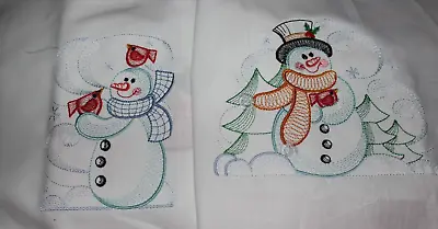 Vintage Embroidered Winter Snowmen - Quilt Blocks-set • $45