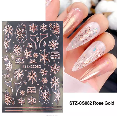 Nail Art Sticker Decal Manicure Christmas Snowflake Rose Gold Self-Adhesive NS38 • $2.95