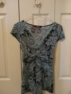 Women's B. Moss Brown And Blue Floral Short Sleeve Shirt Top Small • $3.99