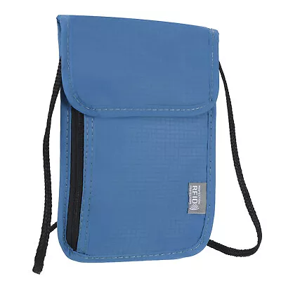 Neck Wallet Travel Pouch RFID Blocking Travel Document Organizer Blue • £12.22