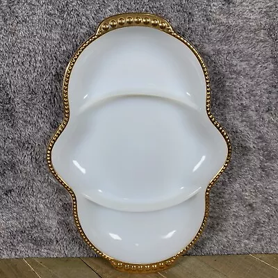 Fire King Ware Dish Tray Milk Glass 22 Gold Trim Divided  • $17.99