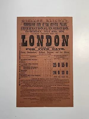 Midland Railway Handbill To London Temperance Fete At Crystal Palace July 187 • £2.50