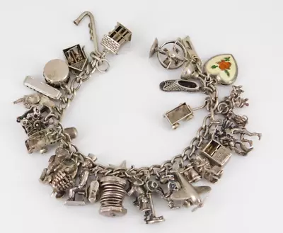 Vintage / Antique Sterling Silver Loaded Charm Bracelet Some Movables • $249.99