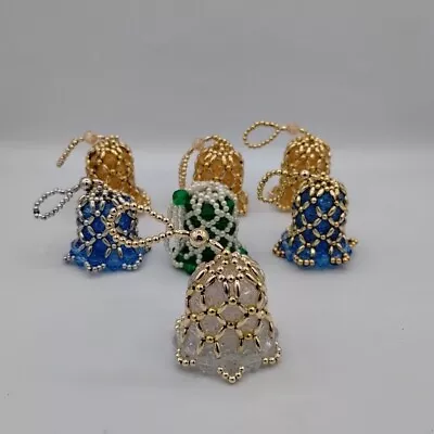 Vintage Handmade Beaded Bells Christmas Ornaments Lot Of 7 • $19.99