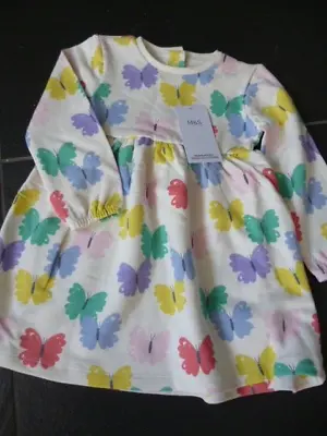 Girls  Butterfly Print Long Sleeve Dress Age 12-18 Months.MARKS AND SPENCER .NEW • £8