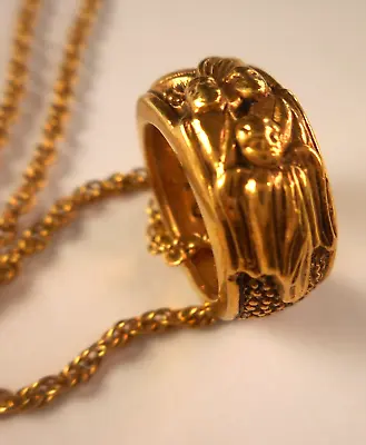 Vtg Holy Trinity Ring Pendant Vatican Library Goldtone Chain Necklace 22  • $34.99