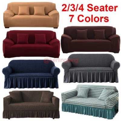 $12.99 • Buy 2/3/4-Seat Solid Color Sofa Cover Stretch Seat Couch Covers Funiture Slipcovers