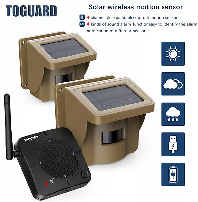 2* Solar Driveway Alarm - 1/2 Mile Long Range Wireless Motion Sensor & Detector • $78.98