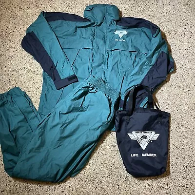 North American Fishing Club Hooded Rain Suit Size L Green With Black Carry Bag • $39.99