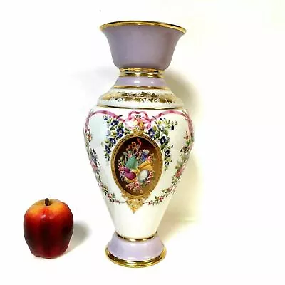 Large Old Paris Porcelain Flower Vase With Lavender Gold Flower Rose Decoration • $750