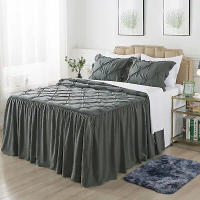 $47.59 • Buy 4 Piece Pinch Pleat Style Ruffle Skirt Bedspread Set With Free Fluffy Rug
