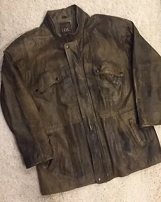 I.O.U. Men’s Vintage Distressed Genuine Leather Jacket Size XL • $90