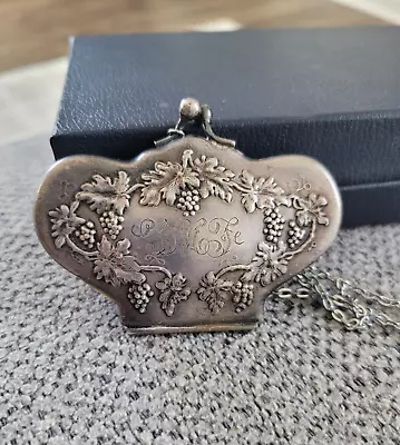 ANTIQUE German Silver Coin Purse With Chain • $110