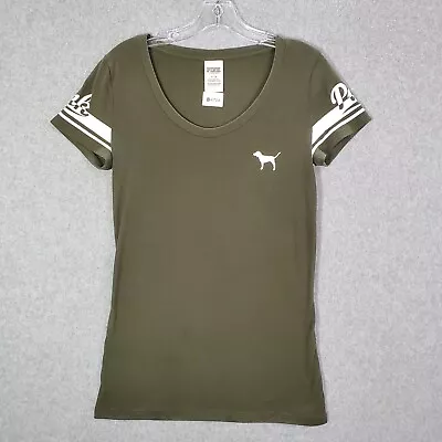 PINK Victoria's Secret Women Top Medium Green Shirt Logo Short Sleeve Tee • $11.96