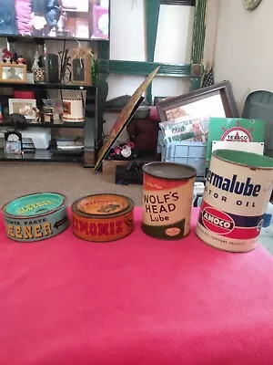  Metal Cans Barn Fresh Uncleaned Lot Gas Oil Advertising 🔥4 Rare 3 Are Full • $80