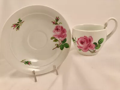  Meissen Tea Cup & Saucer Swan Handle Pink Roses • $119