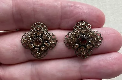 AVON Steampunk Crystal Earrings Maltese Cross Squared Brass Tone Gothic Lace 1  • $22